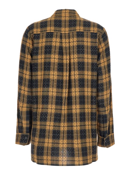 Camasa Yellow Shirt with classic collar and check motif with sequins in viscose for women