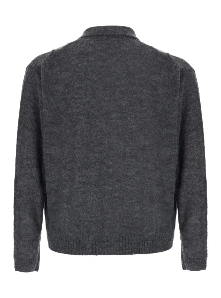 Cardigan Gray Cardigan with classic collar and argyle motif on the front in Tech Fabric for men
