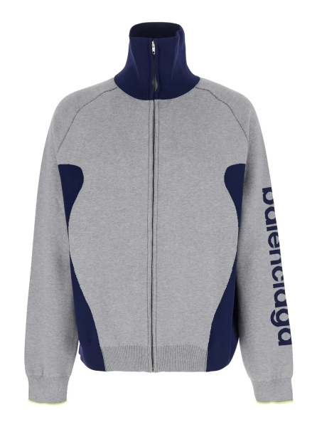 Cardigan Gray Cardigan with contrasting high collar and maxi logo lettering on the sleeve in cotton for men