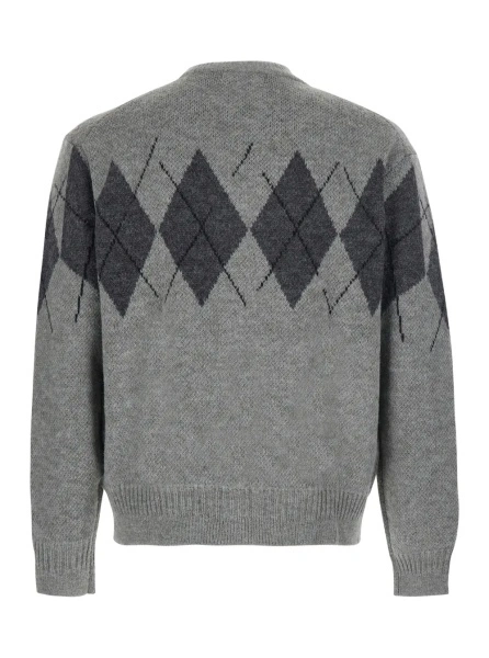 Cardigan Grey high-neck cardigan with argyle motif on front and back in Tech Fabric for men