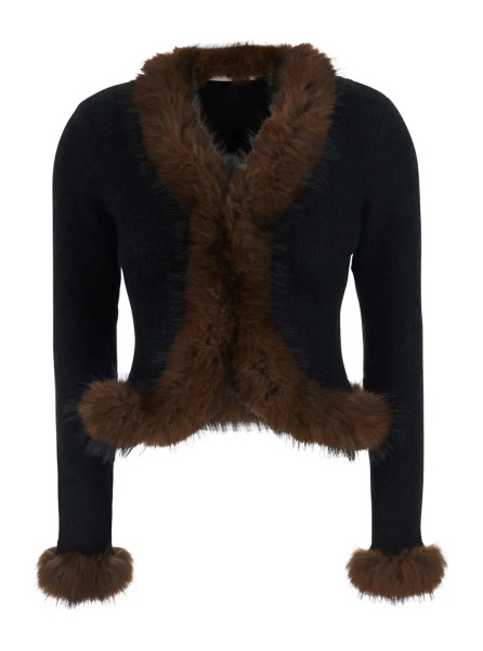 Cardigane Black Cardigan with eco fur in cotton blend for women
