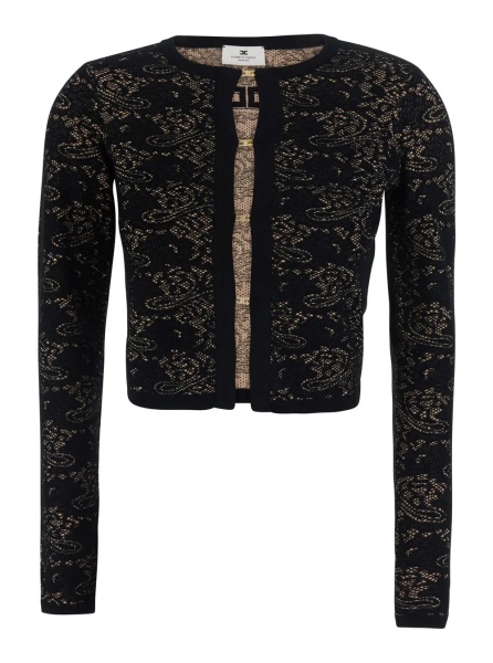 Cardigane Black Cardigan with Lace Embroidery in Viscose Blend for Women