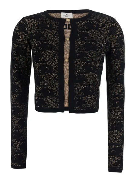 Cardigane Black Cardigan with Lace Embroidery in Viscose Blend for Women