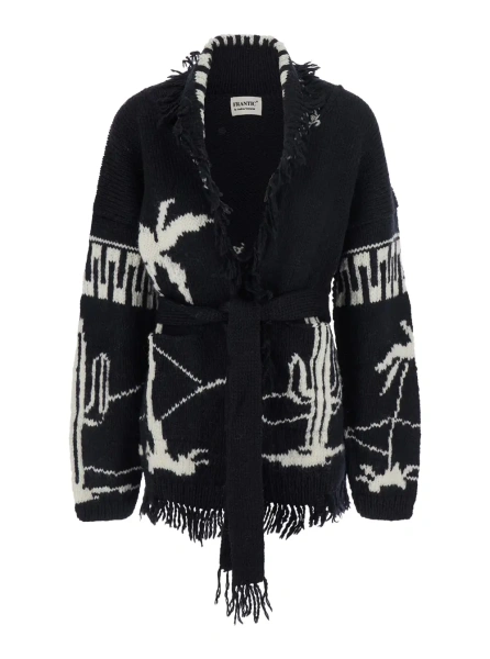 Cardigane Black Merino V-Neck Cardigan for Women