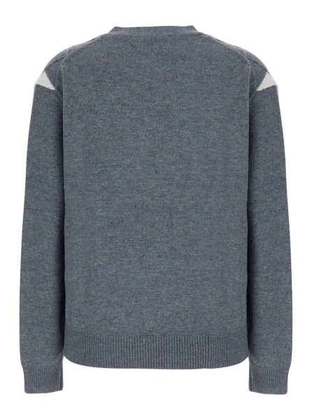 Cardigane Gray V-neck cardigan with argyle motif on the front in wool for women