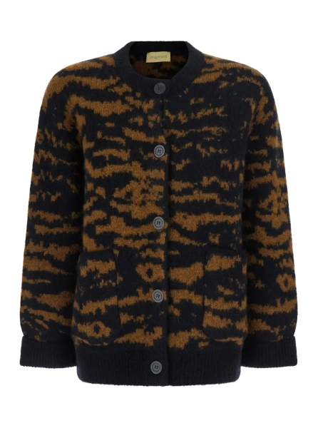 Cardigane MOMONÌ TINNA KNITWEAR CARDIGAN with V-neck, long sleeves, in Alpaca, Polyamide and Wool, in Brown, women