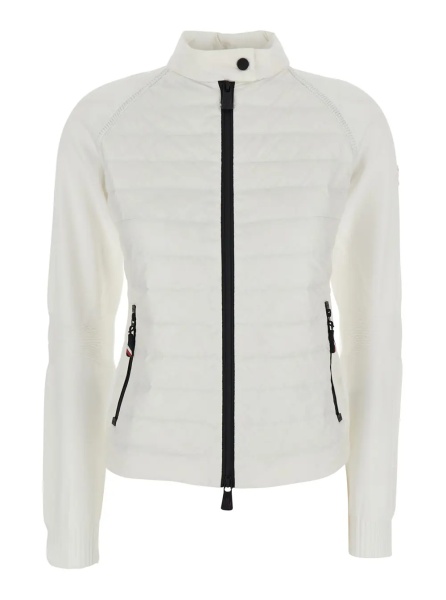 Cardigane White CARDIGAN with stand-up collar and logo on the sleeve in Tech Fabric Woman
