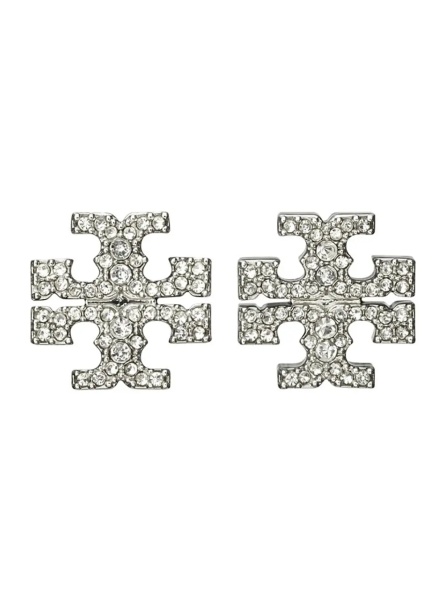 Cercei Earrings 'Kira' with Double T Motif and Decoration with Crystals in Silver-Plated Brass for Women