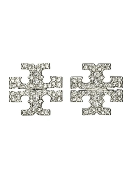 Cercei Earrings 'Kira' with Double T Motif and Decoration with Crystals in Silver-Plated Brass for Women