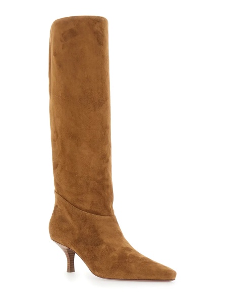 Cizme 'Rose' Brown Boots with Pointed Toe and High Heel in Suede for Women