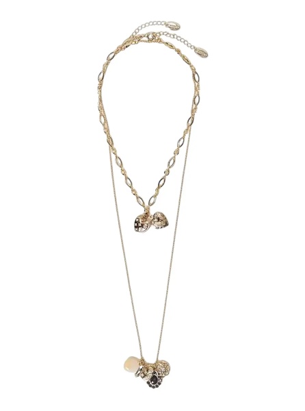 Coliere Metallic Layered necklace with multiple charms in brass for women