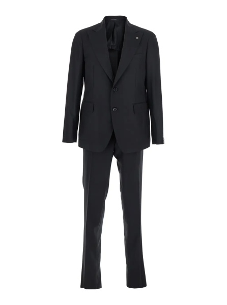 Costum Black Single-Breasted Suit with Peak Revers in Wool Stretch Man