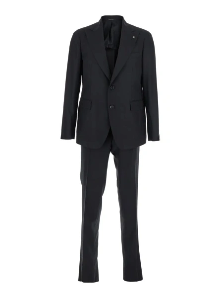 Costum Black Single-Breasted Suit with Peak Revers in Wool Stretch Man