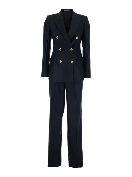 Costum blue Double-breasted suit in linen blend for women