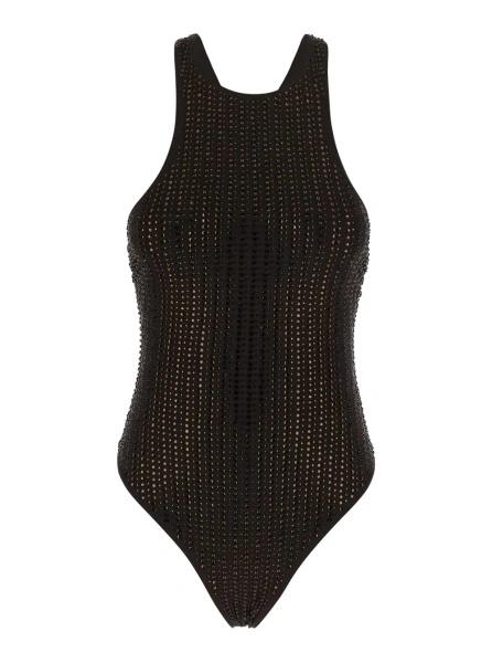 Costum de baie Brown Swimsuit with racerback and all-over sequins in Tech Fabric for women