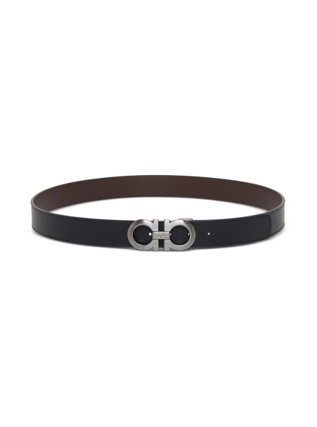 Curea Bicolor Leather Belt with Gancini Buckle on the Front in Black and Brown for Men