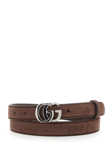 Curea Brown Suede GG Buckle Belt for Women