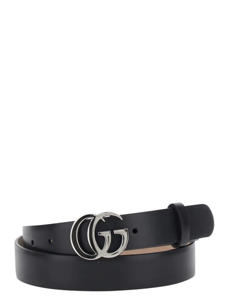 Curea 'GG Running' Black Belt with GG Plate Clasp and Loops in Leather for Men