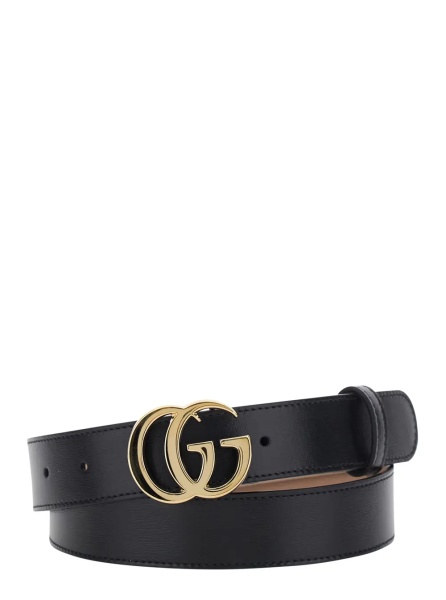 Curea 'GG Running' Black Belt with GG Plate Closure in Leather for Men
