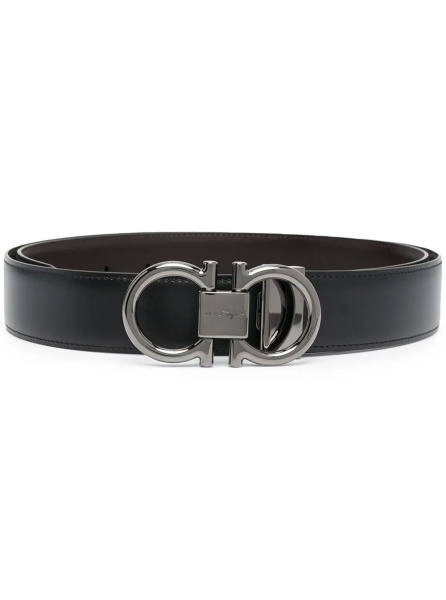 Curea Reversible belt with Gancini detail in black and brown smooth leather for men
