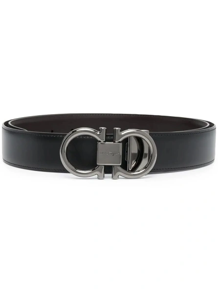 Curea Reversible belt with Gancini detail in black and brown smooth leather for men