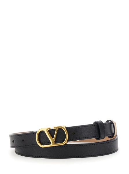 Curea Reversible Belt with VLogo Buckle in Black Leather for Women