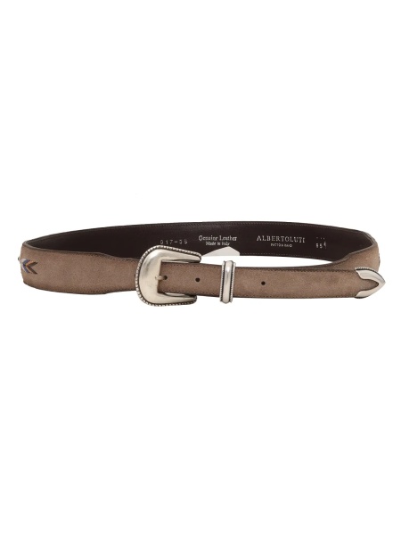 Curea SUEDE BELT IN MUD COLOR WITH HAND-WORKED INSERTS