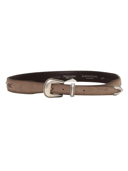 Curea SUEDE BELT IN MUD COLOR WITH HAND-WORKED INSERTS