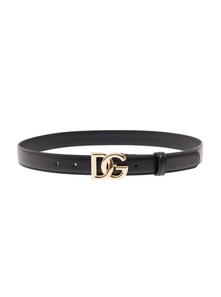 Curea Thin Belt with DG Buckle in Black Gold Metal Leather for Women