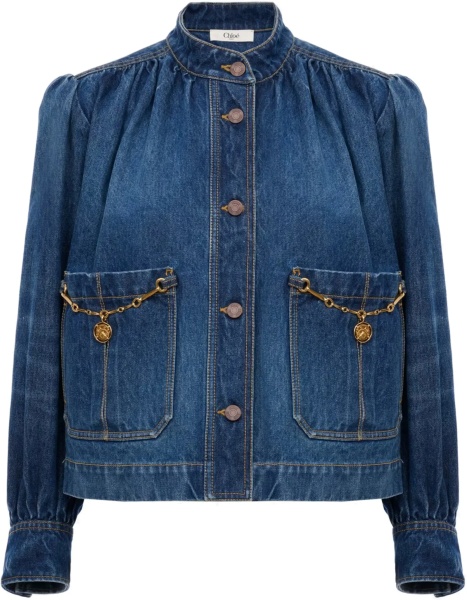 Denim High Neck Gathered Jacket
