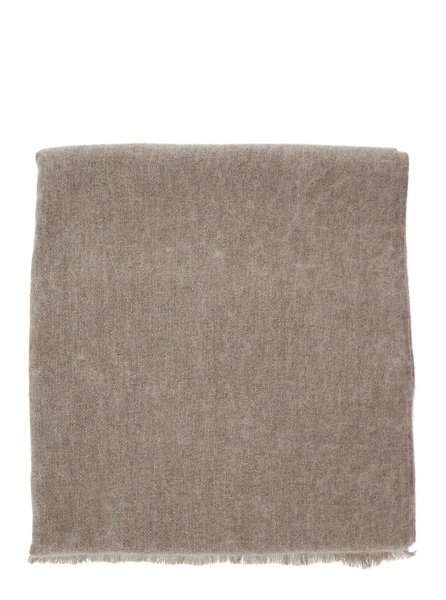 Esarfa beige scarf with Square design adn frayed edges in wool and cashmere blend women