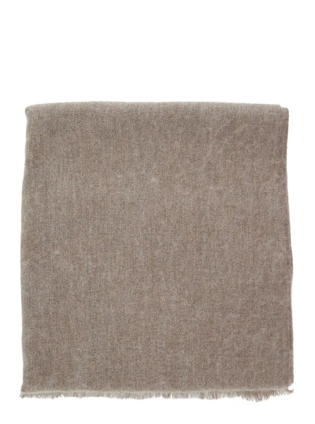 Esarfa beige scarf with Square design adn frayed edges in wool and cashmere blend women