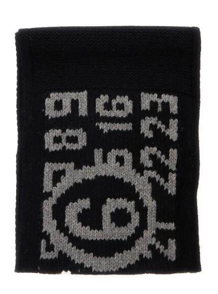 Esarfa black Scarf with embroidered logo on the front in wool blend for boy