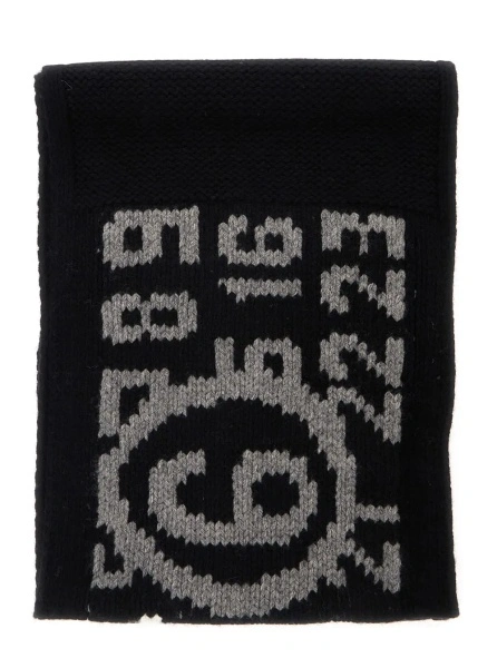 Esarfa black Scarf with embroidered logo on the front in wool blend for boy