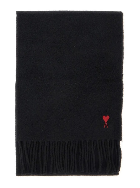 Esarfa Black Scarf with fringed hem and ADC embroidery on the front in wool for men