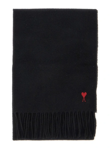 Esarfa Black Scarf with fringed hem and ADC embroidery on the front in wool for men