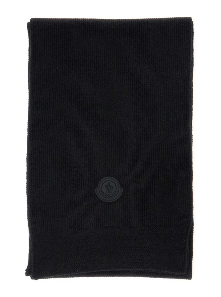 Esarfa black Scarf with logo patch on the front in wool for men