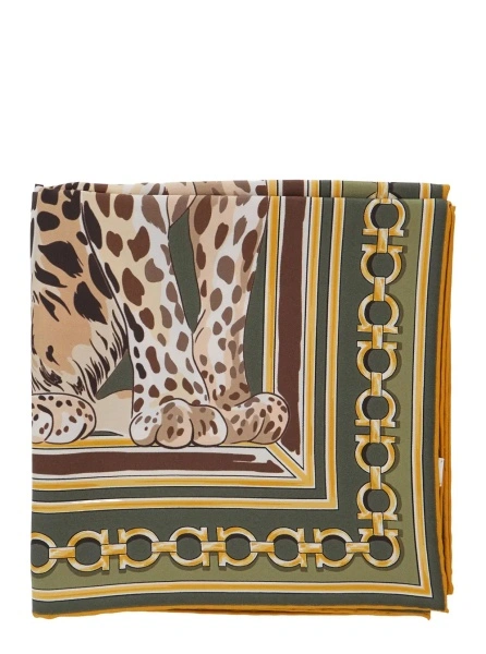 Esarfa Ferragamo verde din matase
