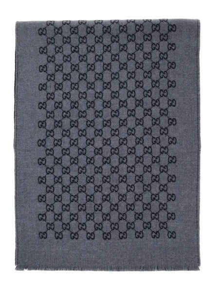 Esarfa Gucci gri din jacquard GG si lana