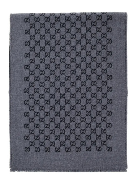 Esarfa Scarf with GG Motif in Gray Jacquard Wool for Men