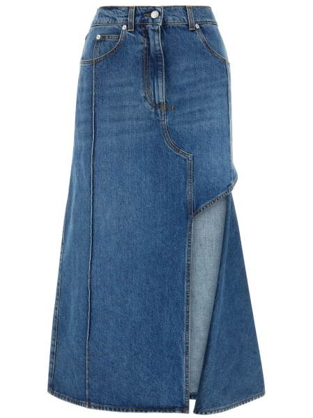 Fusta Alexander McQueen Slash albastra din piele si bumbac