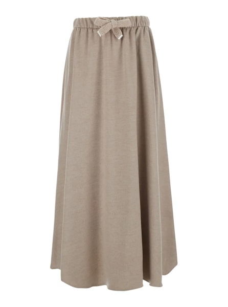 Fusta beige Skirt with elasticated waistband and drawstring in flannel for women
