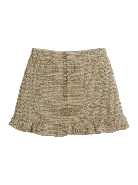 Fusta beige Skirt with logo patch on the front in Tech Fabric and wool for Girl