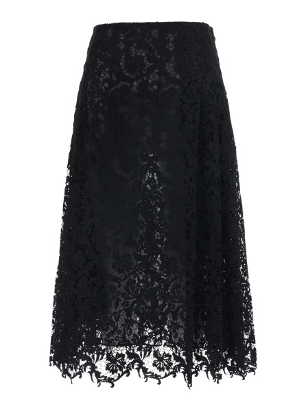 Fusta Black Flared Midi Skirt with Lace Embroidery in Cotton Blend for Women