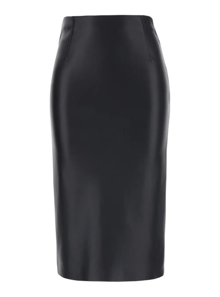 Fusta Black Midi Skirt in Eco Leather for Women
