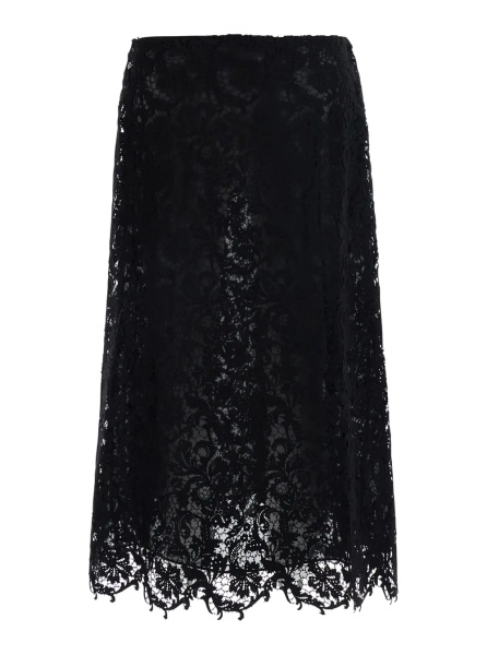 Fusta Black Midi Skirt with All-Over Lace Embroidery in Cotton Blend for Women