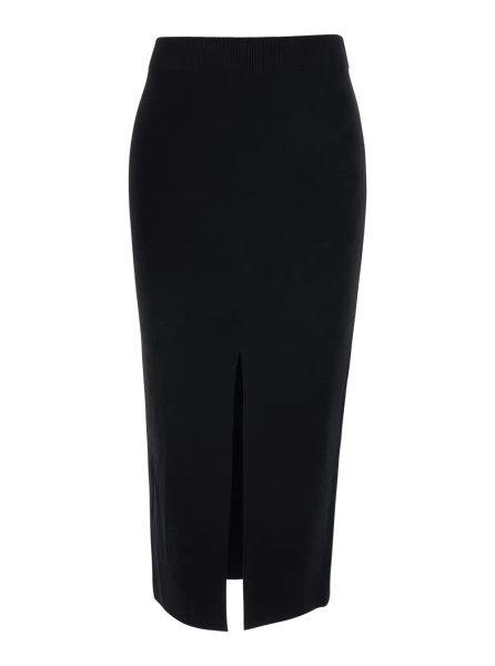 Fusta Black Skirt with front slit and logo lettering on the back in stretch viscose for women
