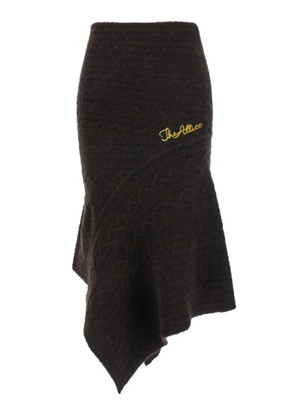 Fusta Brown Skirt with Asymmetrical Design and Logo Lettering in Wool Woman