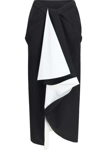 Fusta Draped midi Skirt in double-faced wool and mohair