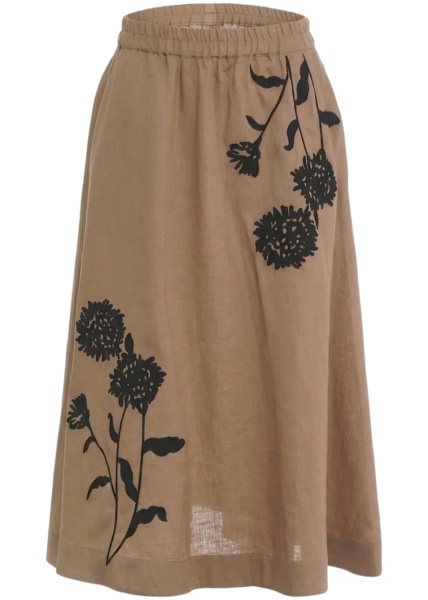 Fuste Linen midi skirt with floral embroidery